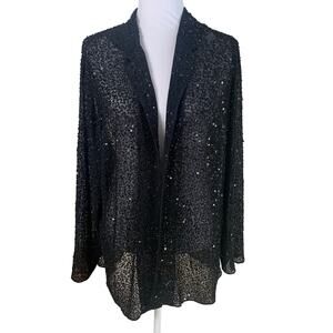 Soft by Avenue Sz 16/20 Beaded Sequins Sheer Blazer Jacket Black Party Formal
